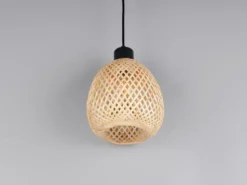 Kleine LED Pendelleuchte Korblampe aus geflochtenem Bambus, Ø 18cm