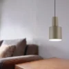 Kleine LED Pendelleuchte mit Metall Lampenschirm Taupe, Ø 12cm