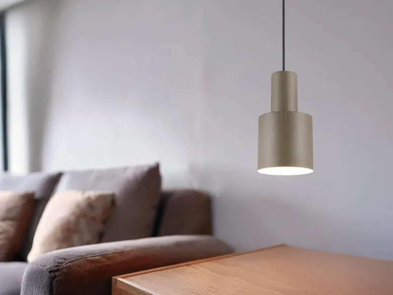 Kleine LED Pendelleuchte mit Metall Lampenschirm Taupe, Ø 12cm