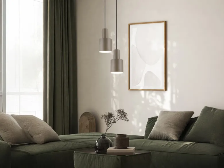 Kleine LED Pendelleuchte mit Metall Lampenschirm Taupe, Ø 12cm
