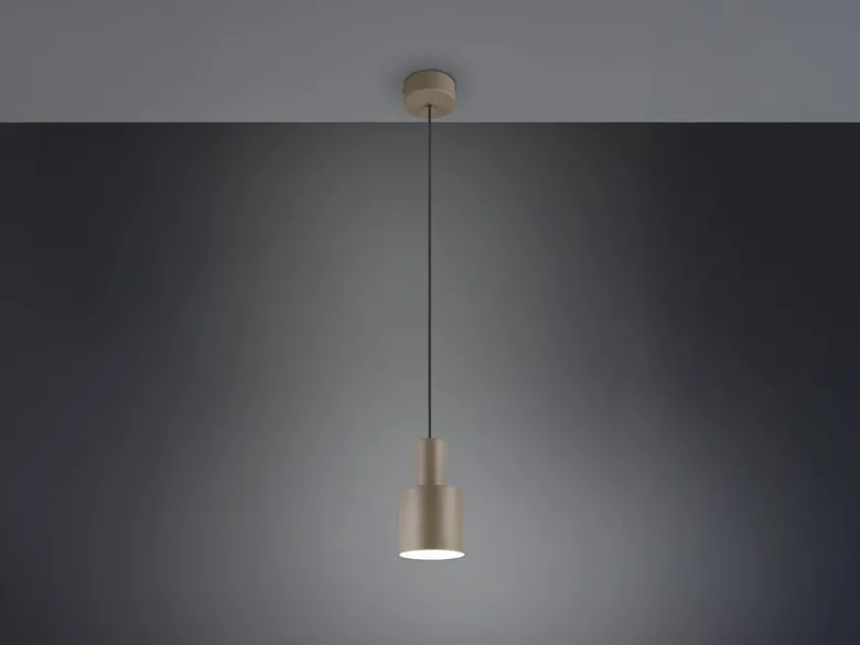 Kleine LED Pendelleuchte mit Metall Lampenschirm Taupe, Ø 12cm