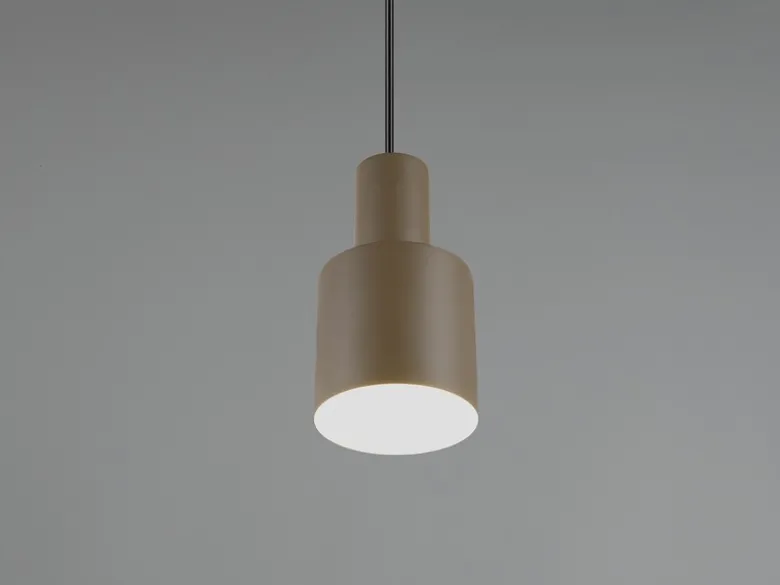 Kleine LED Pendelleuchte mit Metall Lampenschirm Taupe, Ø 12cm