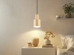 Kleine LED Pendelleuchte mit Metall Lampenschirm Beige, Ø 12cm