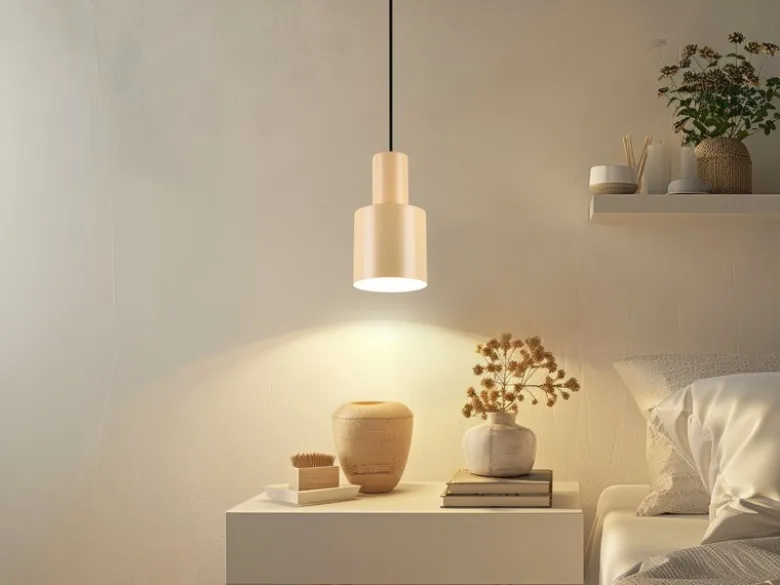 Kleine LED Pendelleuchte mit Metall Lampenschirm Beige, Ø 12cm