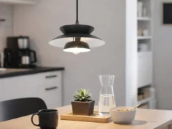 Kleine LED Pendelleuchte skandinavisch mit Metall Lampenschirm Schwarz Ø 25cm