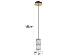 Kleine LED Pendelleuchte STEFANIE aus Metall in Gold mit Glaskristallen, Ø 12cm