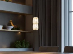 Kleine LED Pendelleuchte STEFANIE aus Metall in Gold mit Glaskristallen, Ø 12cm