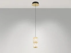 Kleine LED Pendelleuchte STEFANIE aus Metall in Gold mit Glaskristallen, Ø 12cm