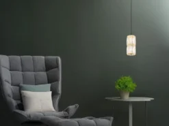 Kleine LED Pendelleuchte STEFANIE aus Metall in Gold mit Glaskristallen, Ø 12cm