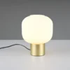 Kleine LED Retro Tischleuchte Messing mit Glasschirm in Weiß, Höhe 26cm