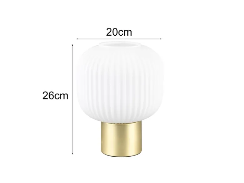 Kleine LED Retro Tischleuchte Messing mit Glasschirm in Weiß, Höhe 26cm