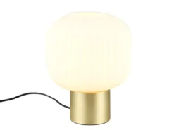 Kleine LED Retro Tischleuchte Messing mit Glasschirm in Weiß, Höhe 26cm