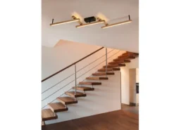 Kleine LED Stehlampe BELLARI aus Holz mit Touch Dimmer, Höhe 115cm