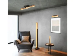 Kleine LED Stehlampe KERALA aus Holz mit Touch Dimmer, Höhe 120cm