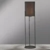 Kleine LED Stehlampe Schwarz mit Stoffschirm innen Gold, Höhe 114cm