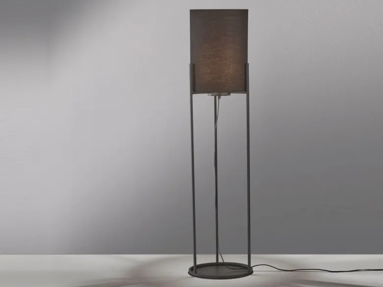 Kleine LED Stehlampe Schwarz mit Stoffschirm innen Gold, Höhe 114cm