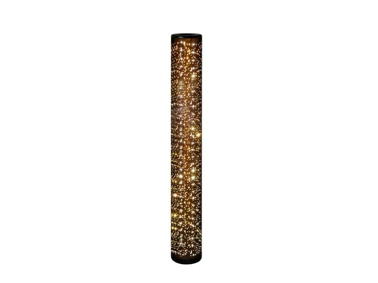 Kleine LED Stehlampe TACO mit Starlight Effekt, Stoff Schwarz Gold, Höhe 103cm