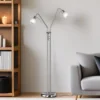 Kleine LED Stehleuchte, 2 Flexarm Leselampen, Silber mit Glasschirm, Höhe 125cm