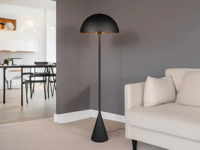 Kleine LED Stehleuchte in Pilzform aus Metall Schwarz, Höhe 130cm
