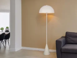 Kleine LED Stehleuchte in Pilzform aus Metall Hellgrau, Höhe 130cm