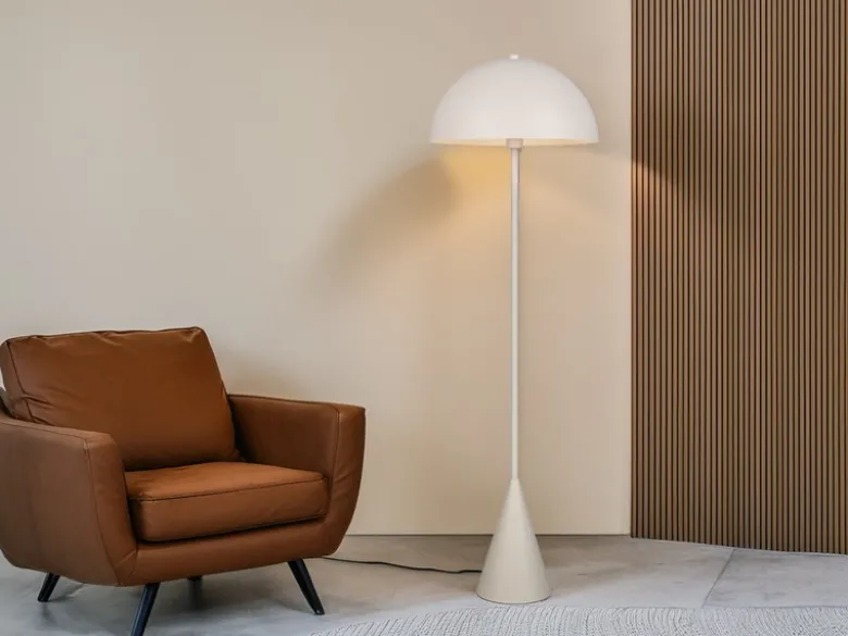 Kleine LED Stehleuchte in Pilzform aus Metall Hellgrau, Höhe 130cm
