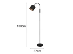 Kleine LED Stehleuchte mit Flexarm und Stoffschirm Schwarz Gold, Höhe 130cm
