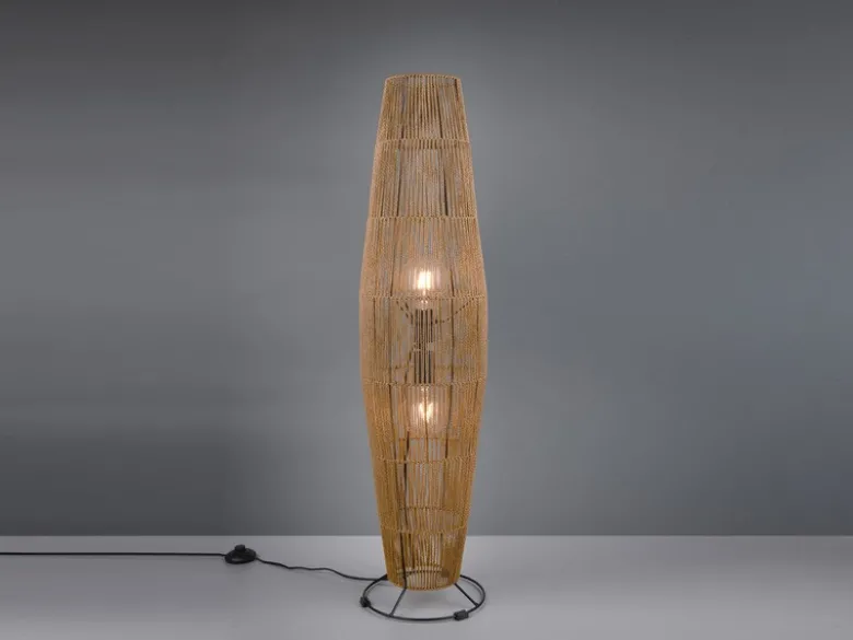 Kleine LED Stehleuchte mit Papier Lampenschirm im Boho Stil, Höhe 103cm
