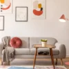 Kleine LED Stehleuchte mit Schwenkarm aus Metall Apricot, Höhe 126,5cm