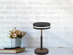 Kleine LED Tischleuchte FRANKLIN rund, Anthrazit, Höhe 25cm