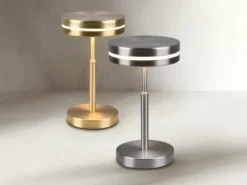 Kleine LED Tischleuchte FRANKLIN rund Silber, Höhe 25cm