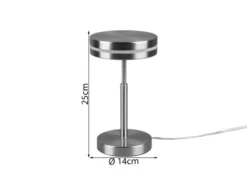 Kleine LED Tischleuchte FRANKLIN rund Silber, Höhe 25cm