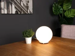 Kleine LED Tischleuchte Glaskugel Lampenschirm Opalweiß, Ø 15cm