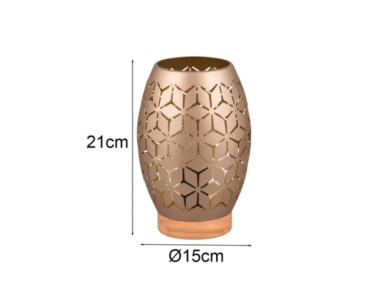 Kleine LED Tischleuchte in Coffee mit ausgefallenem Stanzmuster, H: 21cm