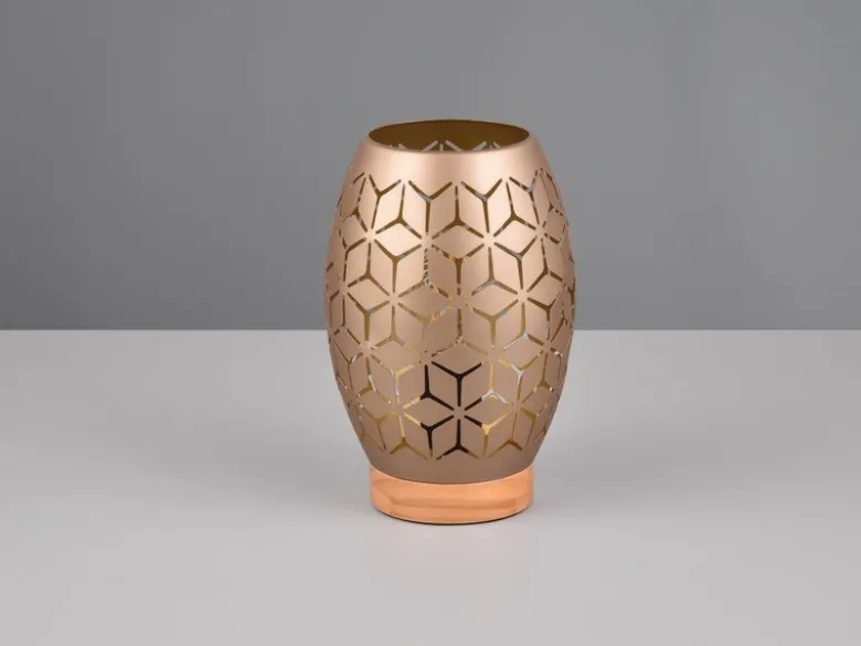 Kleine LED Tischleuchte in Coffee mit ausgefallenem Stanzmuster, H: 21cm
