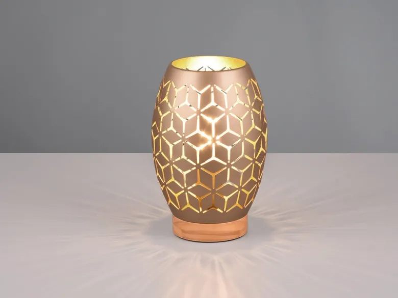 Kleine LED Tischleuchte in Coffee mit ausgefallenem Stanzmuster, H: 21cm