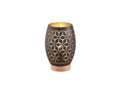 Kleine LED Tischleuchte in Schwarz/Gold mit ausgefallenem Stanzmuster, H: 21cm