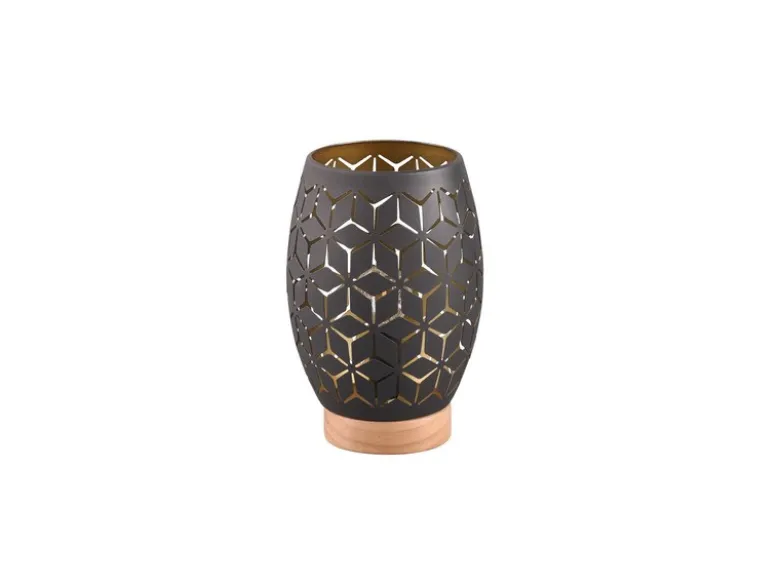 Kleine LED Tischleuchte in Schwarz/Gold mit ausgefallenem Stanzmuster, H: 21cm