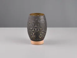 Kleine LED Tischleuchte in Schwarz/Gold mit ausgefallenem Stanzmuster, H: 21cm