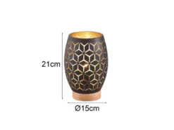 Kleine LED Tischleuchte in Schwarz/Gold mit ausgefallenem Stanzmuster, H: 21cm