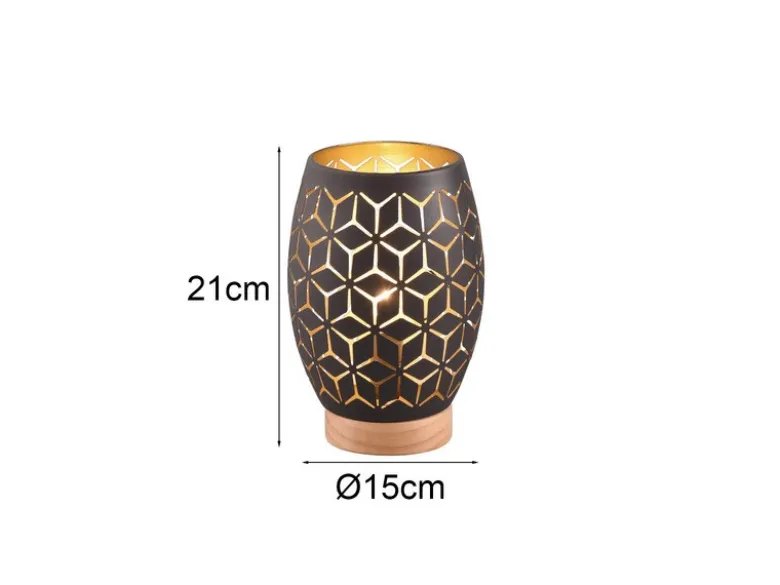 Kleine LED Tischleuchte in Schwarz/Gold mit ausgefallenem Stanzmuster, H: 21cm