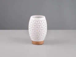 Kleine LED Tischleuchte in Weiß mit ausgefallenem Stanzmuster, H: 21cm