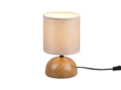 Kleine LED Tischleuchte Keramik in Holzoptik Stoffschirm Beige, Höhe 23cm