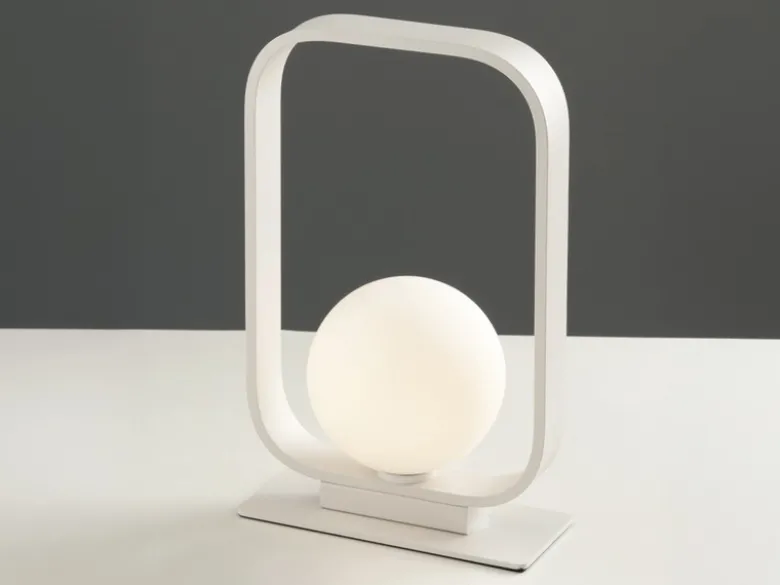Kleine LED Tischleuchte Metall mit Glaskugel Opalweiß, Höhe 26cm