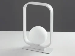 Kleine LED Tischleuchte Metall mit Glaskugel Opalweiß, Höhe 26cm