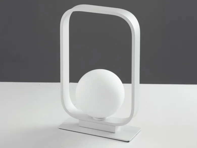 Kleine LED Tischleuchte Metall mit Glaskugel Opalweiß, Höhe 26cm