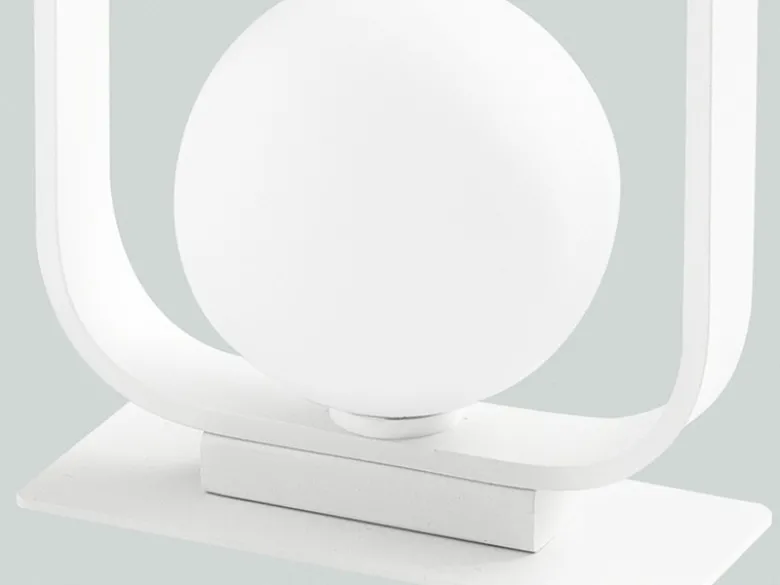 Kleine LED Tischleuchte Metall mit Glaskugel Opalweiß, Höhe 26cm