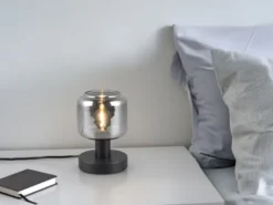 Kleine LED Tischleuchte mit Glasschirm Chrom bedampft, Höhe 18cm