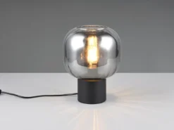 Kleine LED Tischleuchte mit Glasschirm Chrom bedampft, Höhe 26cm