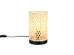 Kleine LED Tischleuchte mit Korbgeflecht Lampenschirm aus Bambus, Höhe 23cm