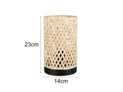 Kleine LED Tischleuchte mit Korbgeflecht Lampenschirm aus Bambus, Höhe 23cm
